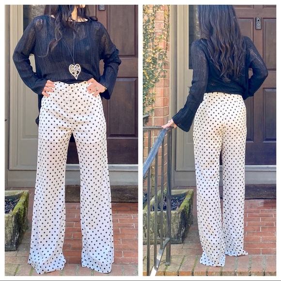 FABULOUS WHITE WITH BLACK POLKA DOT WIDE LEG PANTS - Picture 2 of 8